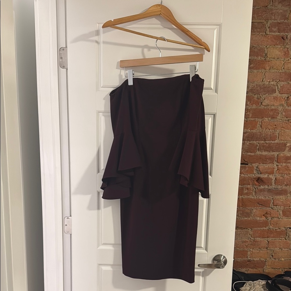 Calvin Klein Black Midi Pencil Dress with Ruffled Style for Work